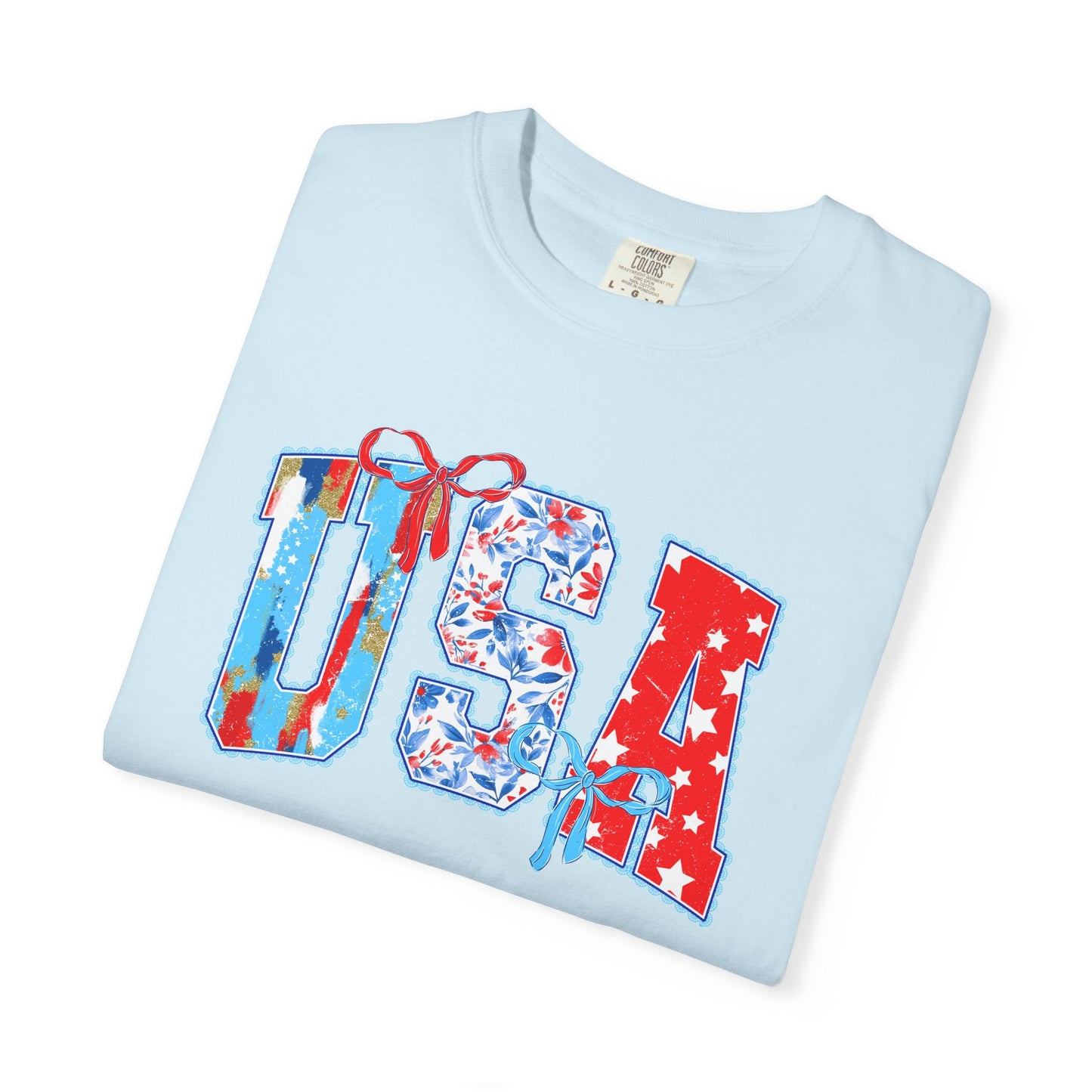 USA Flag Patchwork T-Shirt — Patriotic 4th of July Tee - Comfort Colors