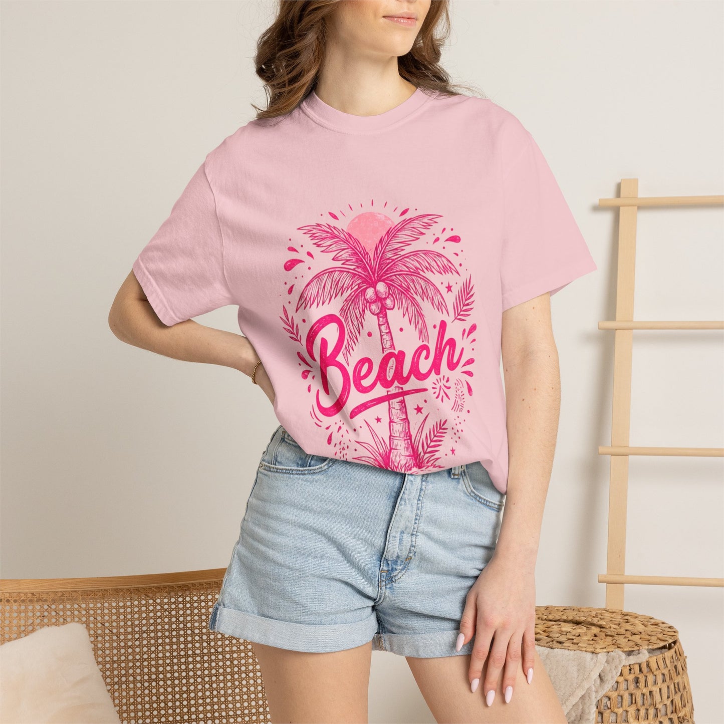 Beach Palm T-Shirt — Pink Tropical Vacation Tee - Comfort Colors