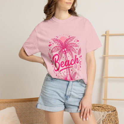 Beach Palm T-Shirt — Pink Tropical Vacation Tee - Comfort Colors