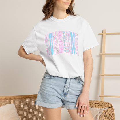Sunshine Retro Logo T‑Shirt — Pastel Floral Surf Vibes