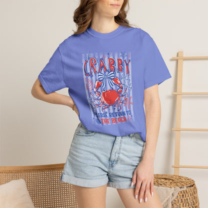 Crabby Beach T-Shirt — "Please Return to the Beach" Coastal Graphic Tee - Comfort Colors