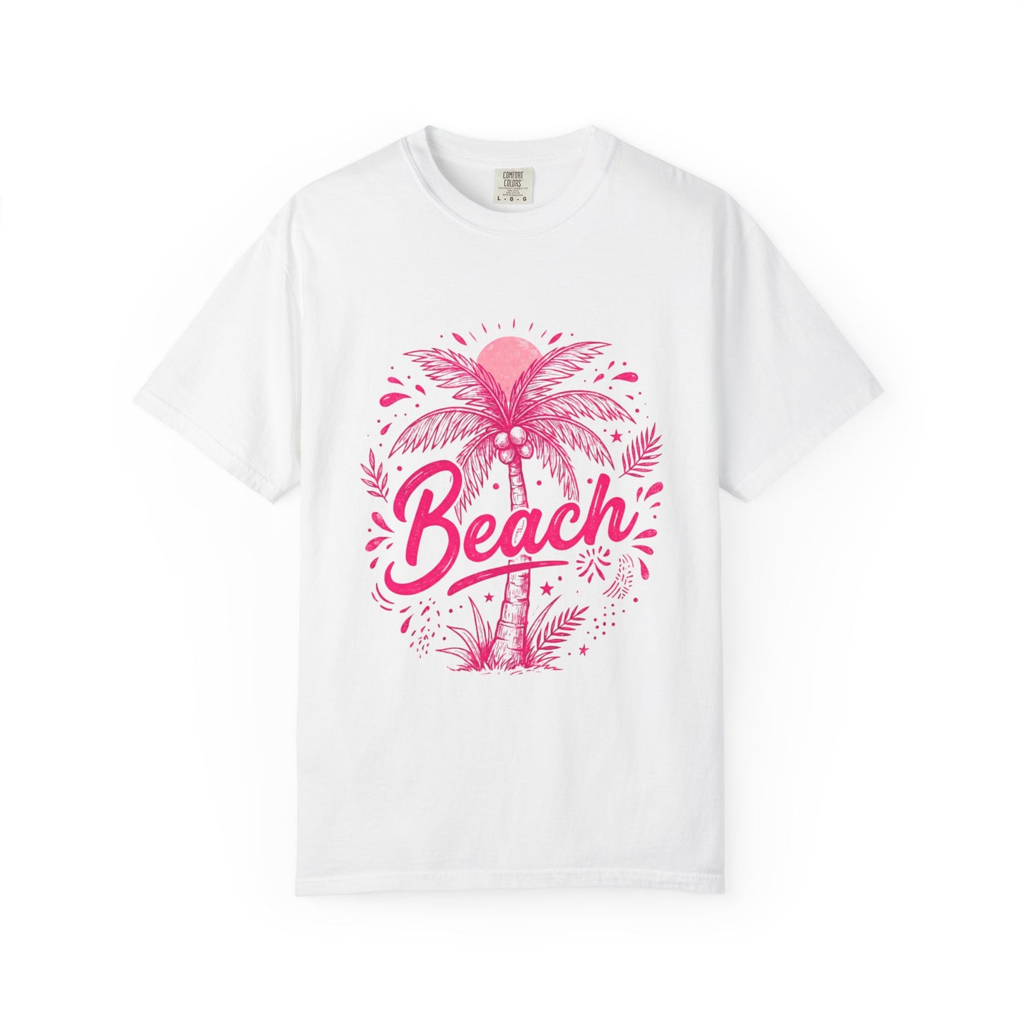 Beach Palm T-Shirt — Pink Tropical Vacation Tee - Comfort Colors