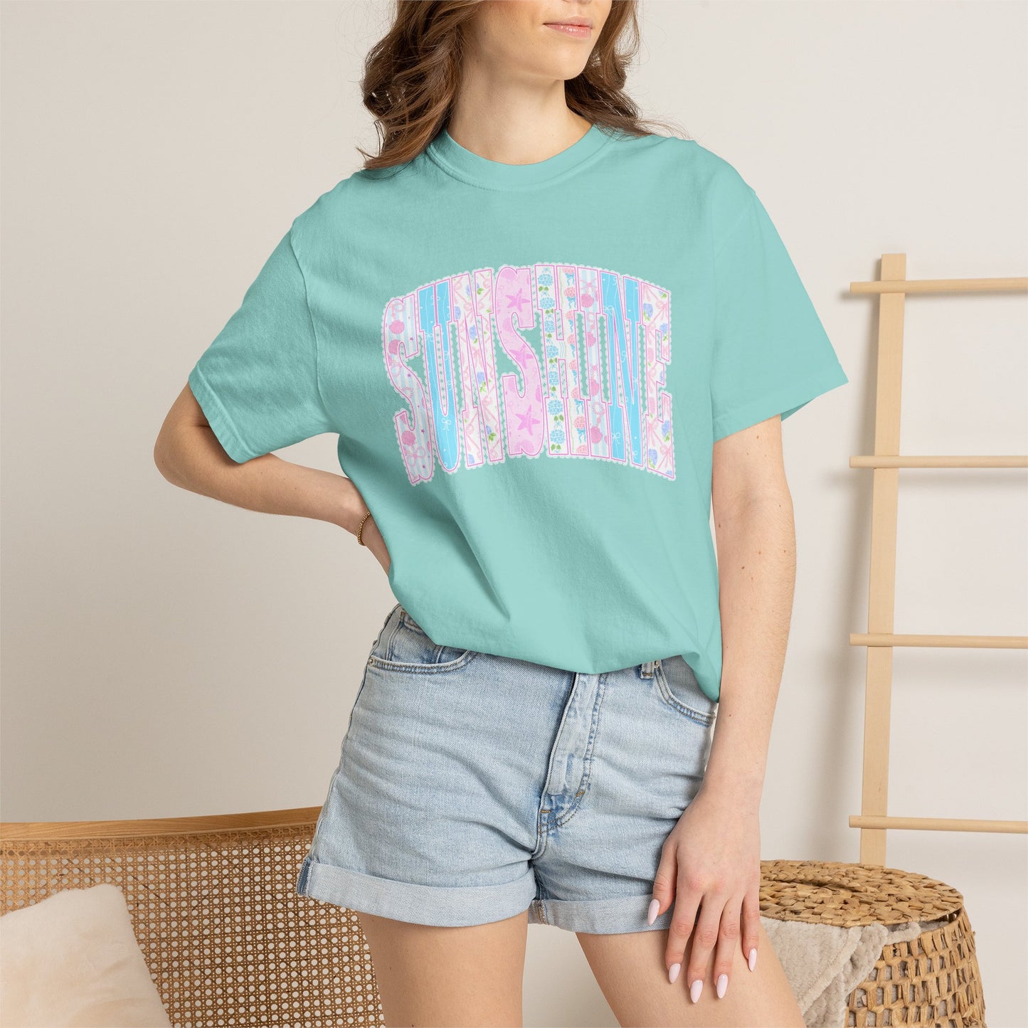 Sunshine Retro Logo T‑Shirt — Pastel Floral Surf Vibes