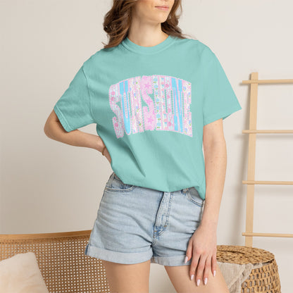 Sunshine Retro Logo T‑Shirt — Pastel Floral Surf Vibes