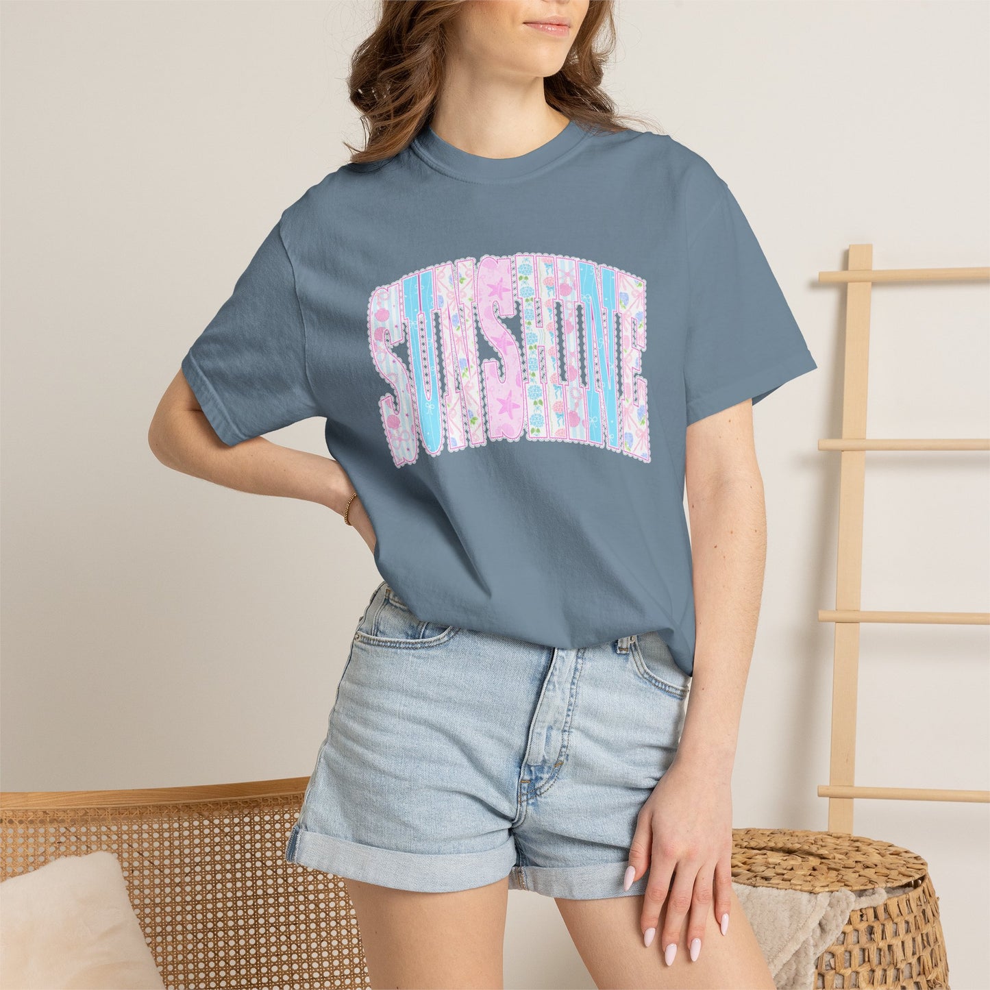 Sunshine Retro Logo T‑Shirt — Pastel Floral Surf Vibes