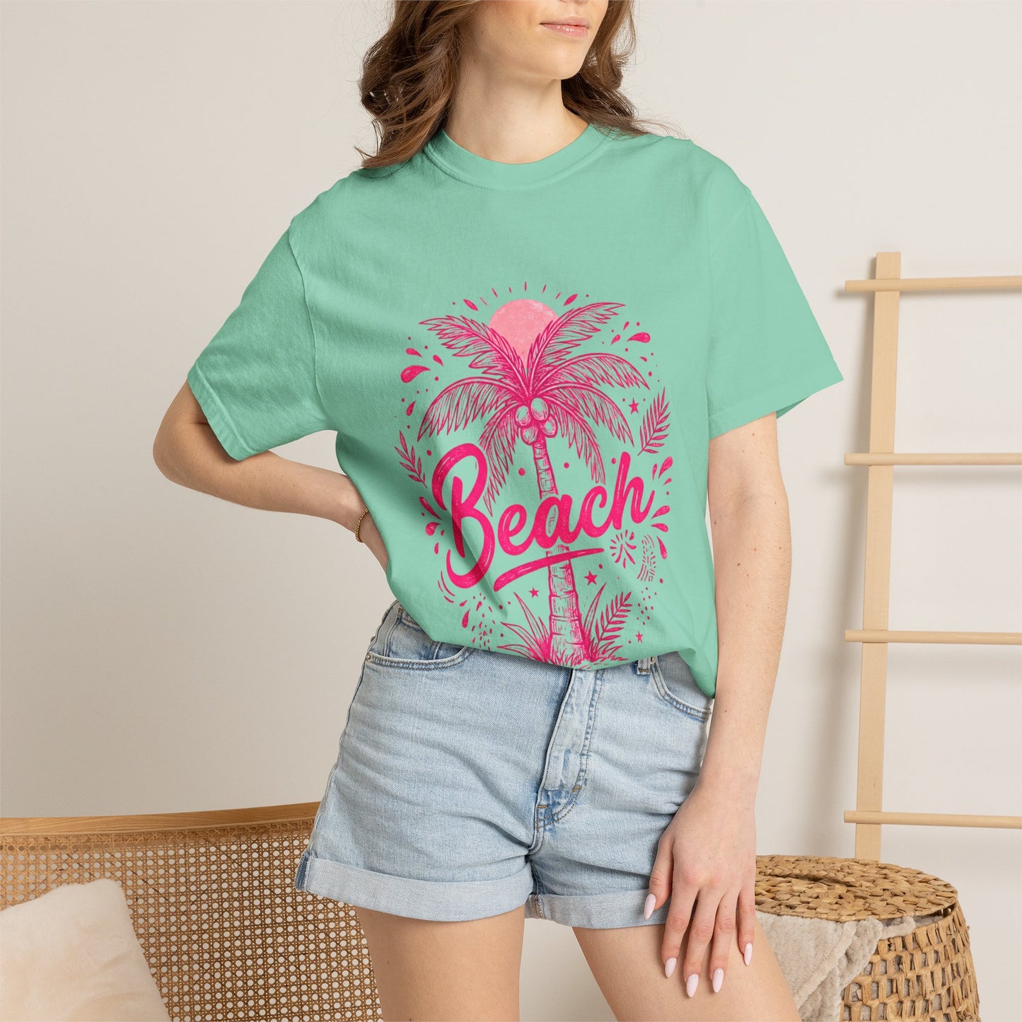 Beach Palm T-Shirt — Pink Tropical Vacation Tee - Comfort Colors