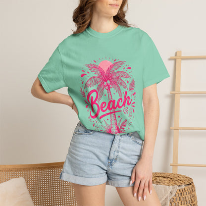 Beach Palm T-Shirt — Pink Tropical Vacation Tee - Comfort Colors