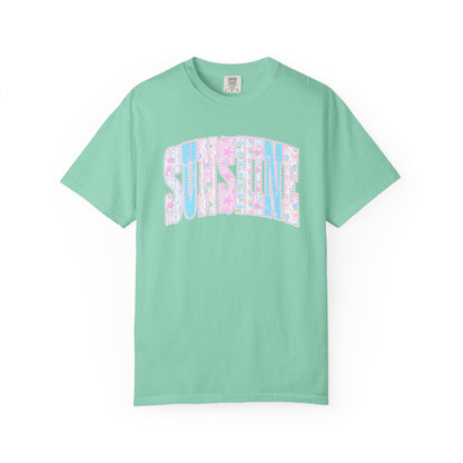 Sunshine Retro Logo T‑Shirt — Pastel Floral Surf Vibes