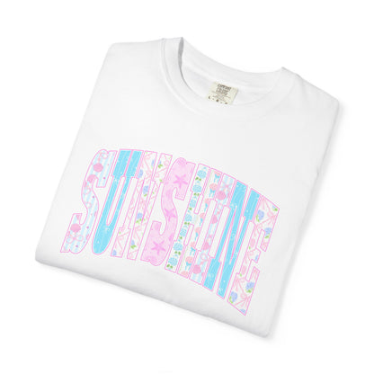 Sunshine Retro Logo T‑Shirt — Pastel Floral Surf Vibes