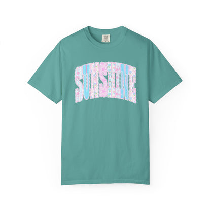 Sunshine Retro Logo T‑Shirt — Pastel Floral Surf Vibes