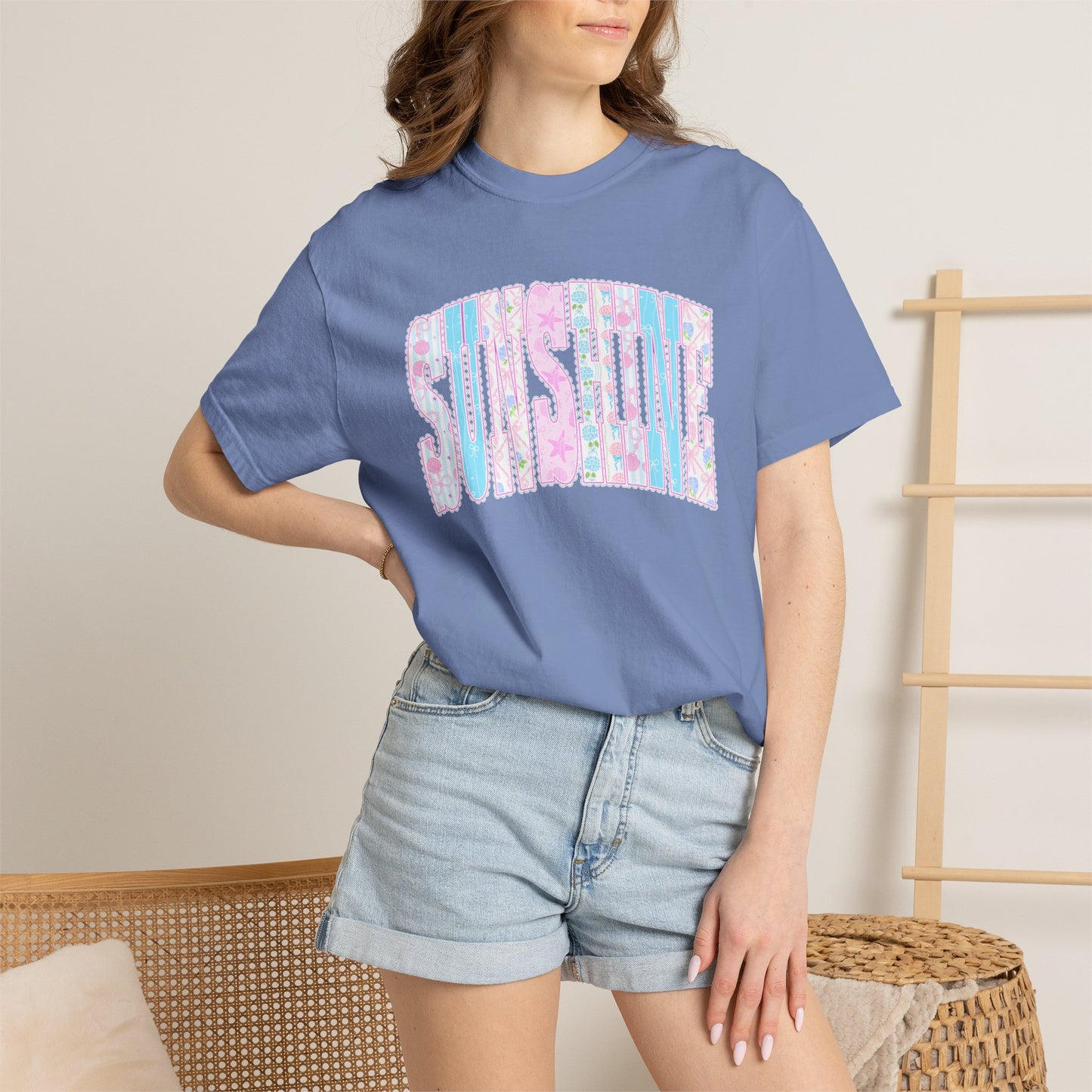 Sunshine Retro Logo T‑Shirt — Pastel Floral Surf Vibes