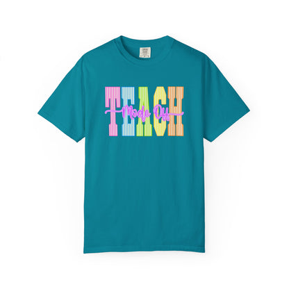 Peace Vibes Rainbow Graphic T-Shirt — 'Peace Out' Retro Stripe Tee - Comfort Colors