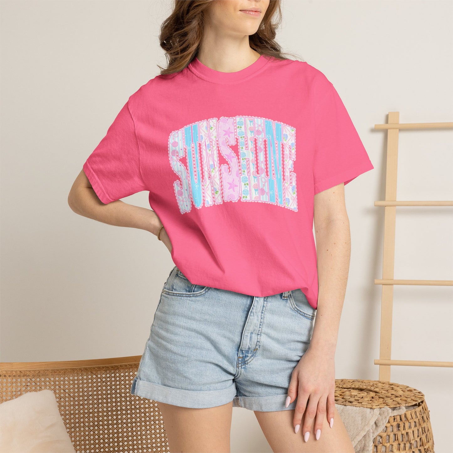 Sunshine Retro Logo T‑Shirt — Pastel Floral Surf Vibes