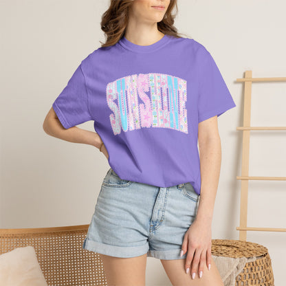 Sunshine Retro Logo T‑Shirt — Pastel Floral Surf Vibes