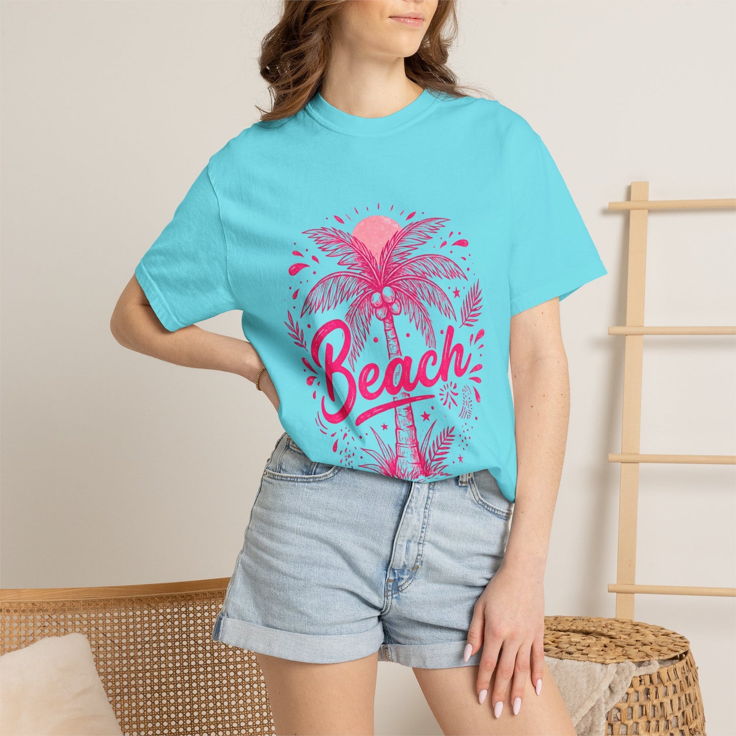 Beach Palm T-Shirt — Pink Tropical Vacation Tee - Comfort Colors