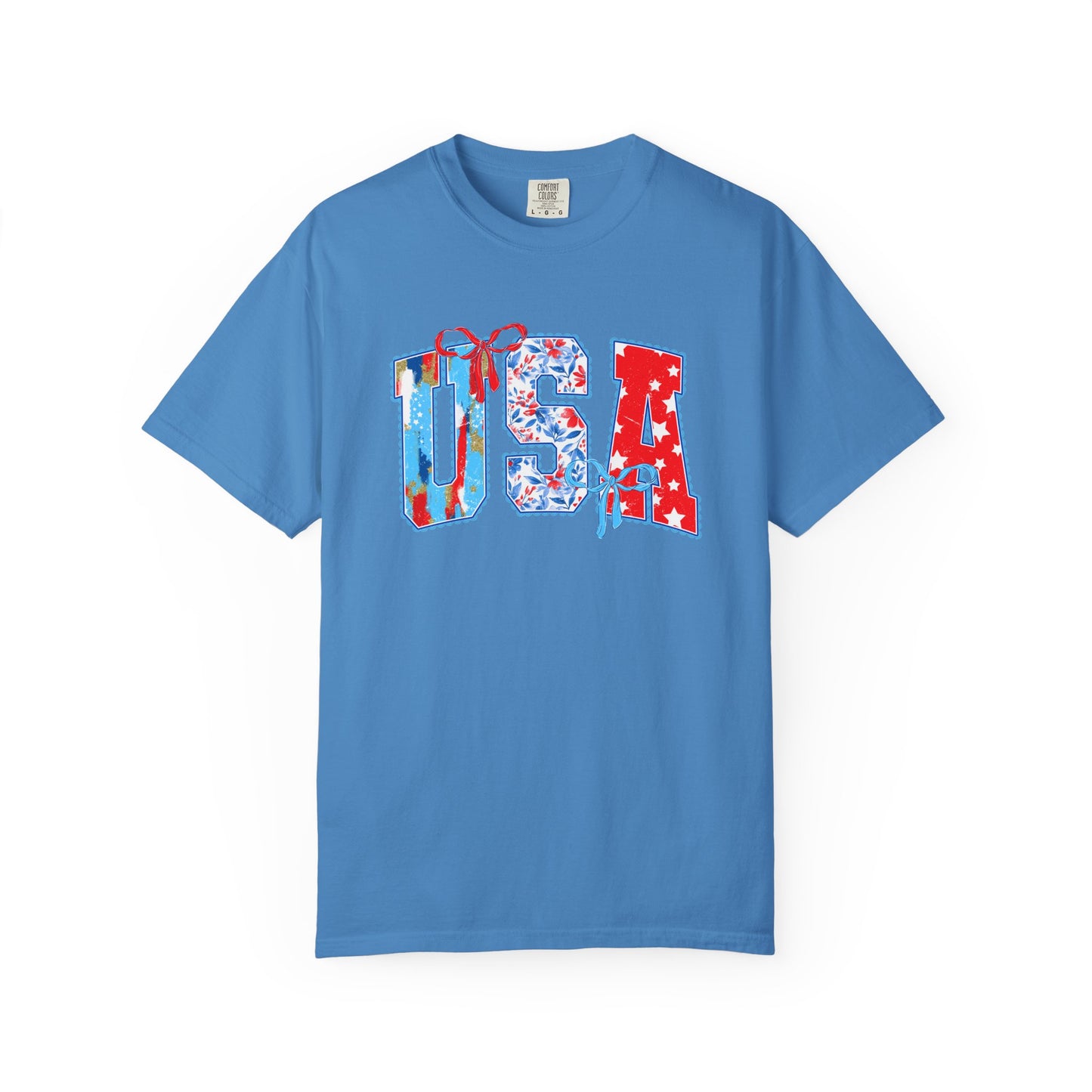 USA Flag Patchwork T-Shirt — Patriotic 4th of July Tee - Comfort Colors