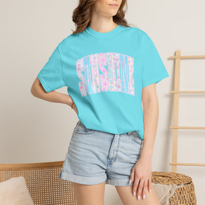 Sunshine Retro Logo T‑Shirt — Pastel Floral Surf Vibes