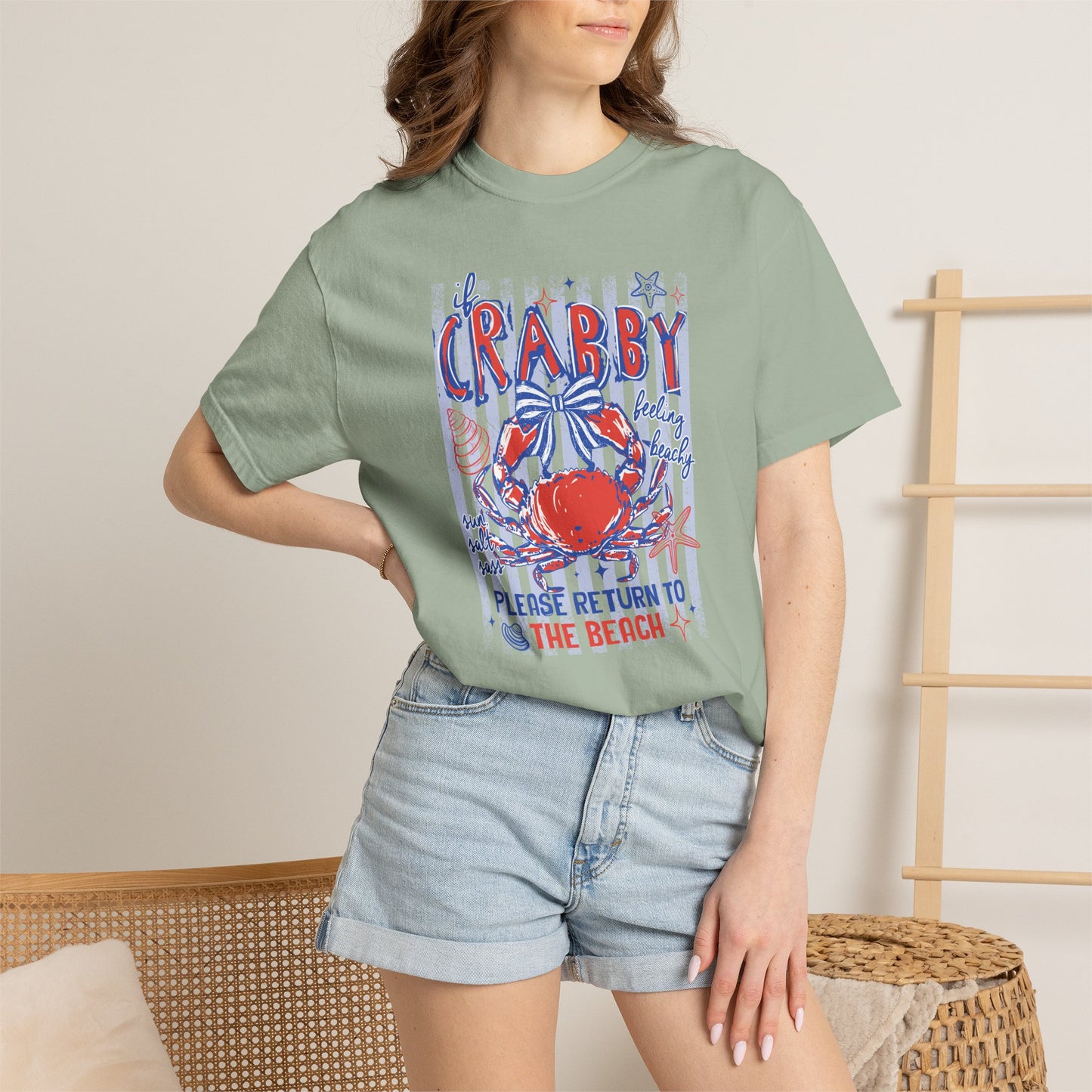 Crabby Beach T-Shirt — "Please Return to the Beach" Coastal Graphic Tee - Comfort Colors