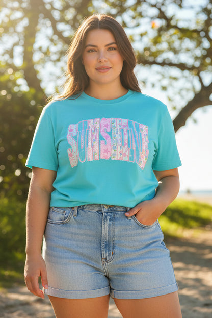 Sunshine Retro Logo T‑Shirt — Pastel Floral Surf Vibes