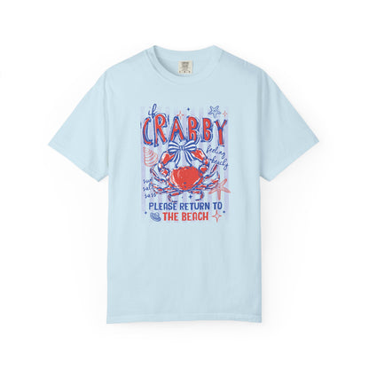 Crabby Beach T-Shirt — "Please Return to the Beach" Coastal Graphic Tee - Comfort Colors
