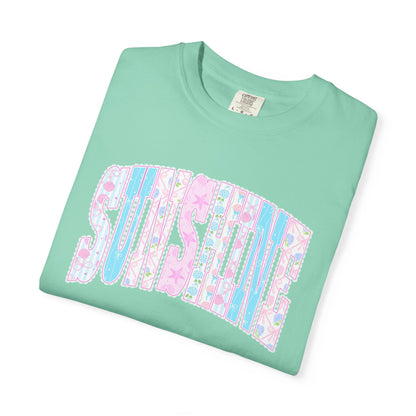 Sunshine Retro Logo T‑Shirt — Pastel Floral Surf Vibes