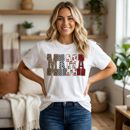 MAMA Leopard, Checkerboard & Cherry Graphic T-Shirt