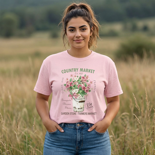 Country Market Floral T-Shirt — Garden Store Farmers Market Bouquet Tee