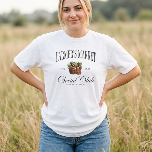Farmers Market Social Club T-Shirt — Basket of Fresh Produce Tee