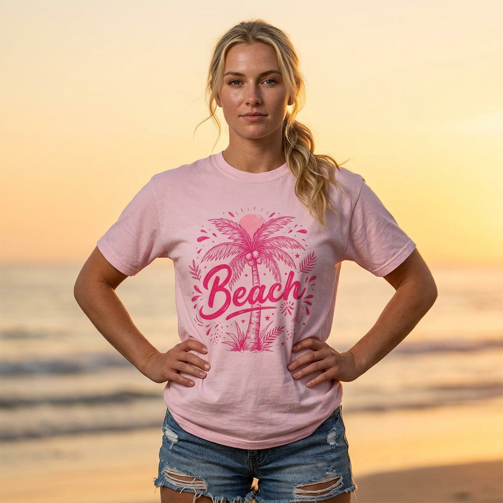 Beach Palm T-Shirt — Pink Tropical Vacation Tee - Comfort Colors
