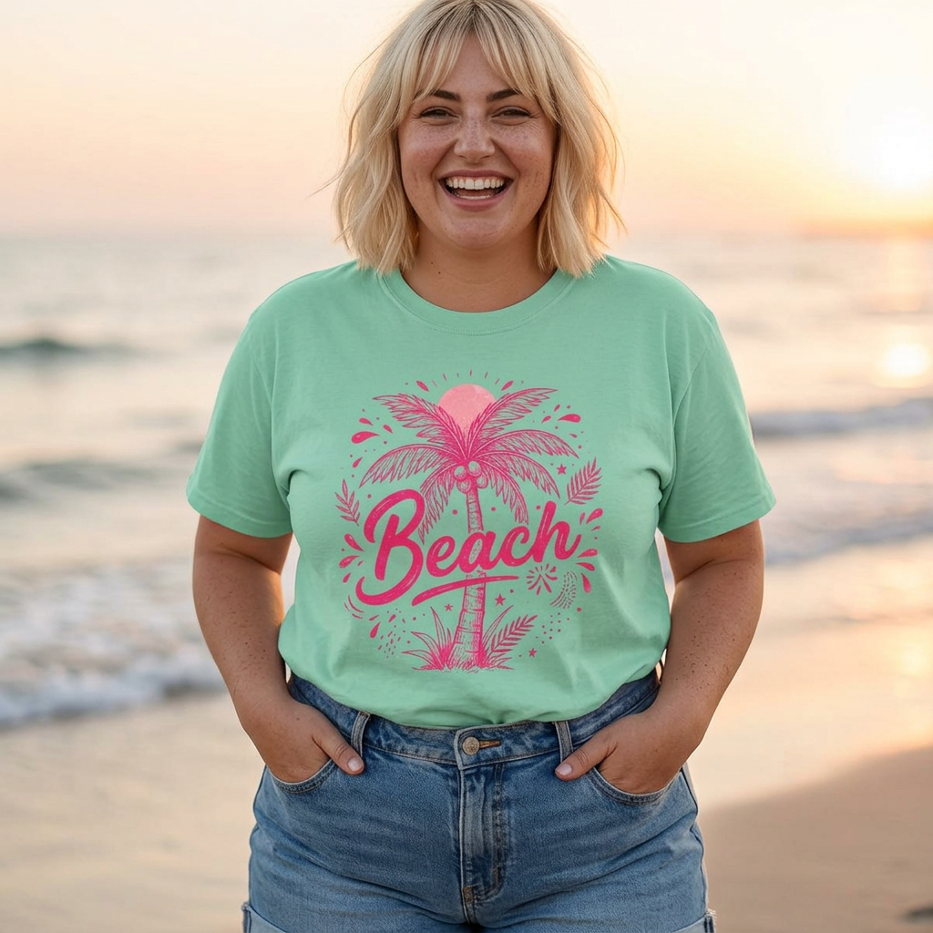 Beach Palm T-Shirt — Pink Tropical Vacation Tee - Comfort Colors