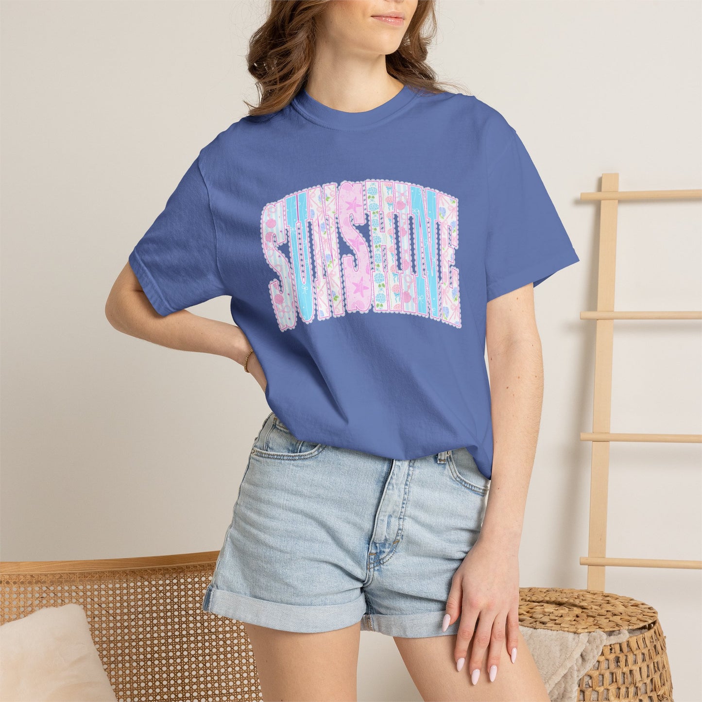 Sunshine Retro Logo T‑Shirt — Pastel Floral Surf Vibes