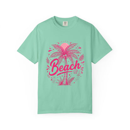 Beach Palm T-Shirt — Pink Tropical Vacation Tee - Comfort Colors
