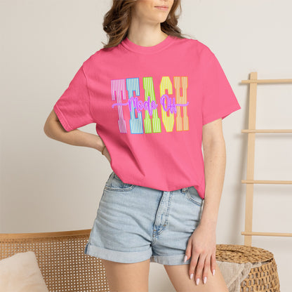 Peace Vibes Rainbow Graphic T-Shirt — 'Peace Out' Retro Stripe Tee - Comfort Colors