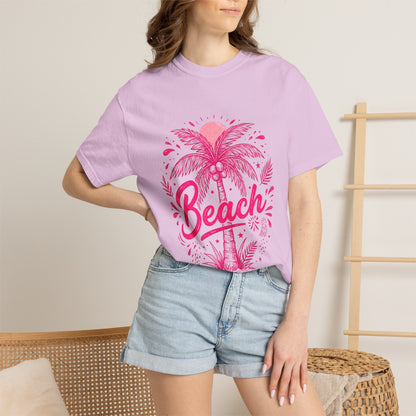 Beach Palm T-Shirt — Pink Tropical Vacation Tee - Comfort Colors