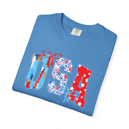 USA Flag Patchwork T-Shirt — Patriotic 4th of July Tee - Comfort Colors