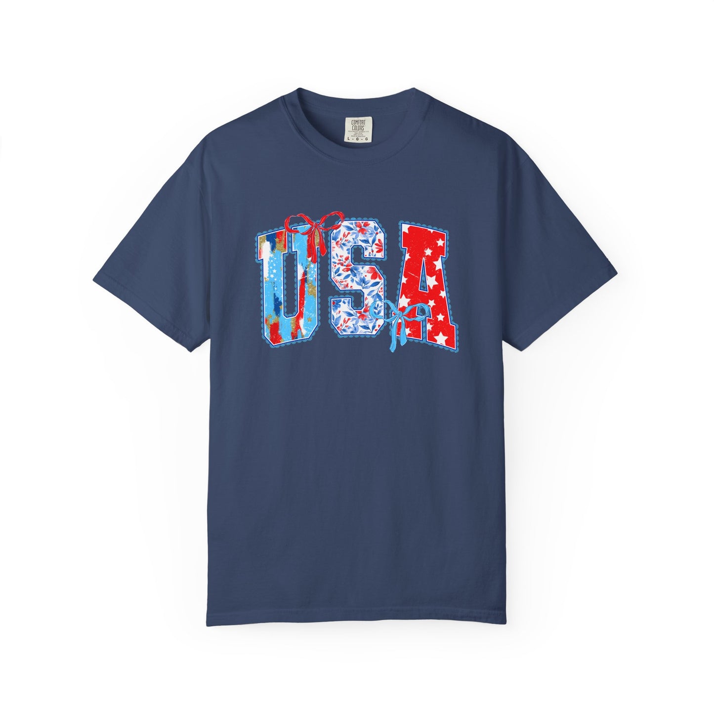 USA Flag Patchwork T-Shirt — Patriotic 4th of July Tee - Comfort Colors