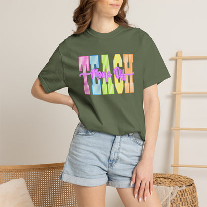 Peace Vibes Rainbow Graphic T-Shirt — 'Peace Out' Retro Stripe Tee - Comfort Colors