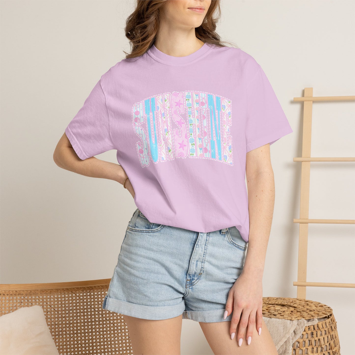Sunshine Retro Logo T‑Shirt — Pastel Floral Surf Vibes