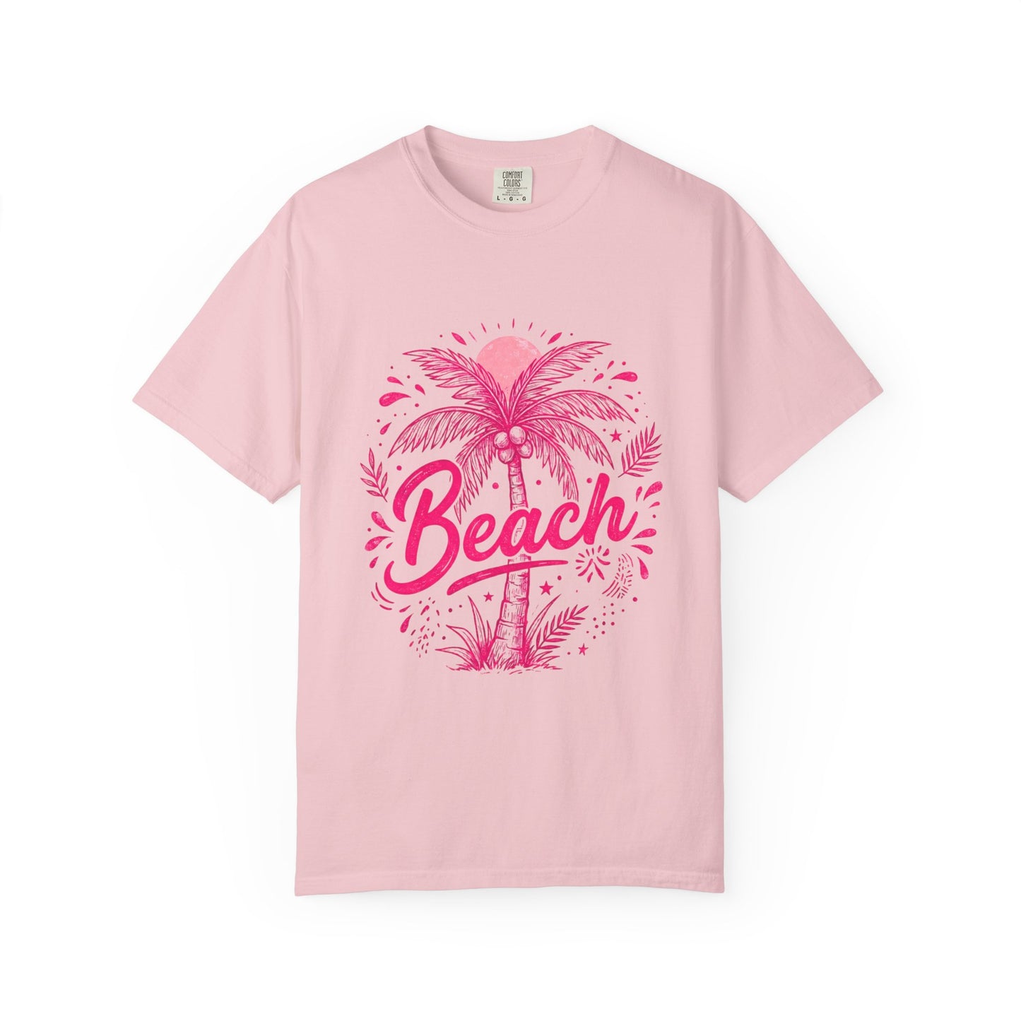 Beach Palm T-Shirt — Pink Tropical Vacation Tee - Comfort Colors