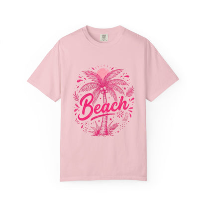 Beach Palm T-Shirt — Pink Tropical Vacation Tee - Comfort Colors