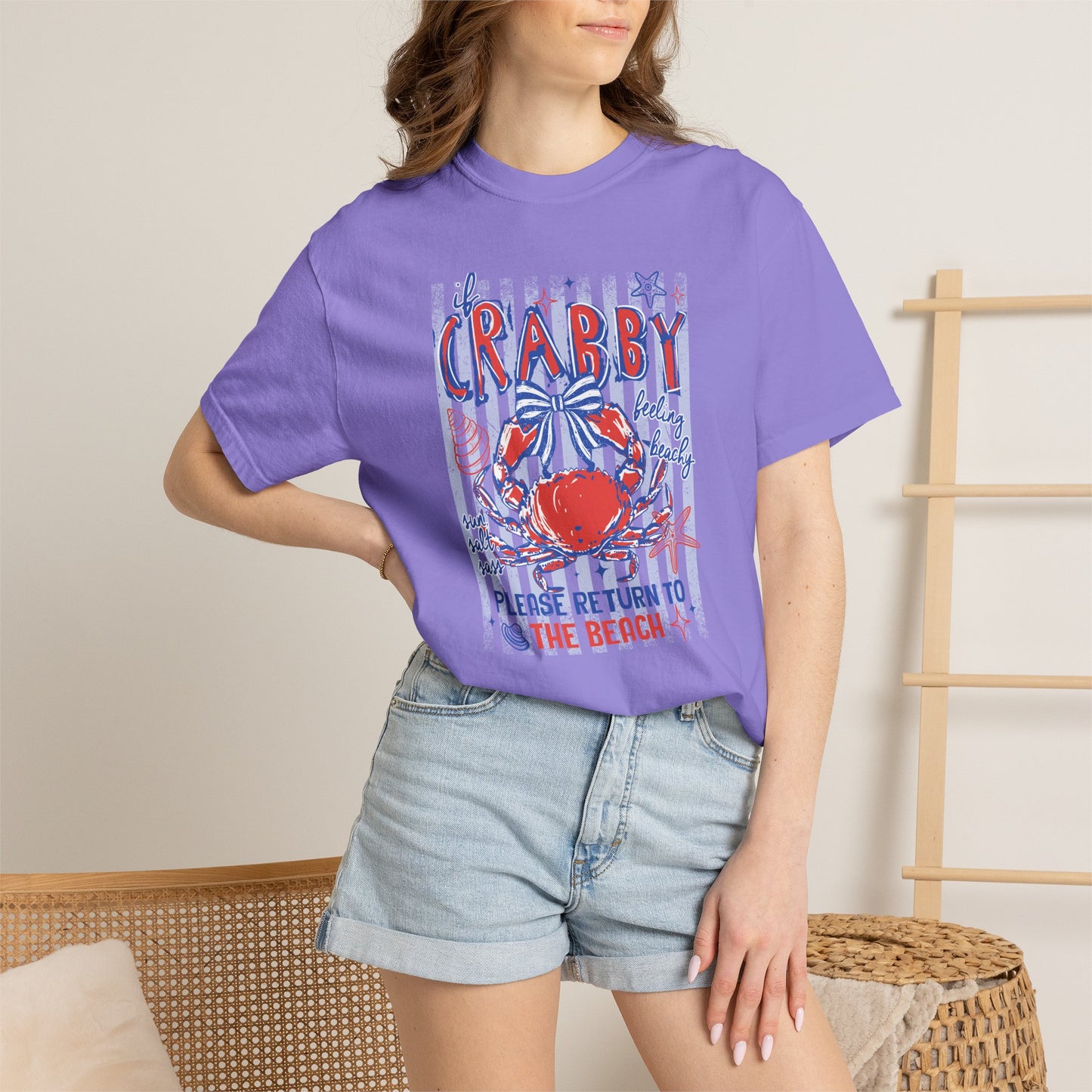 Crabby Beach T-Shirt — "Please Return to the Beach" Coastal Graphic Tee - Comfort Colors