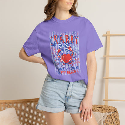 Crabby Beach T-Shirt — "Please Return to the Beach" Coastal Graphic Tee - Comfort Colors