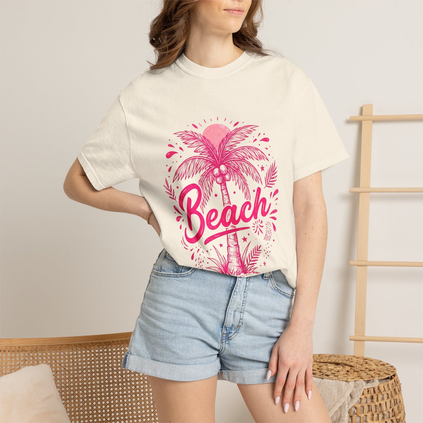 Beach Palm T-Shirt — Pink Tropical Vacation Tee - Comfort Colors