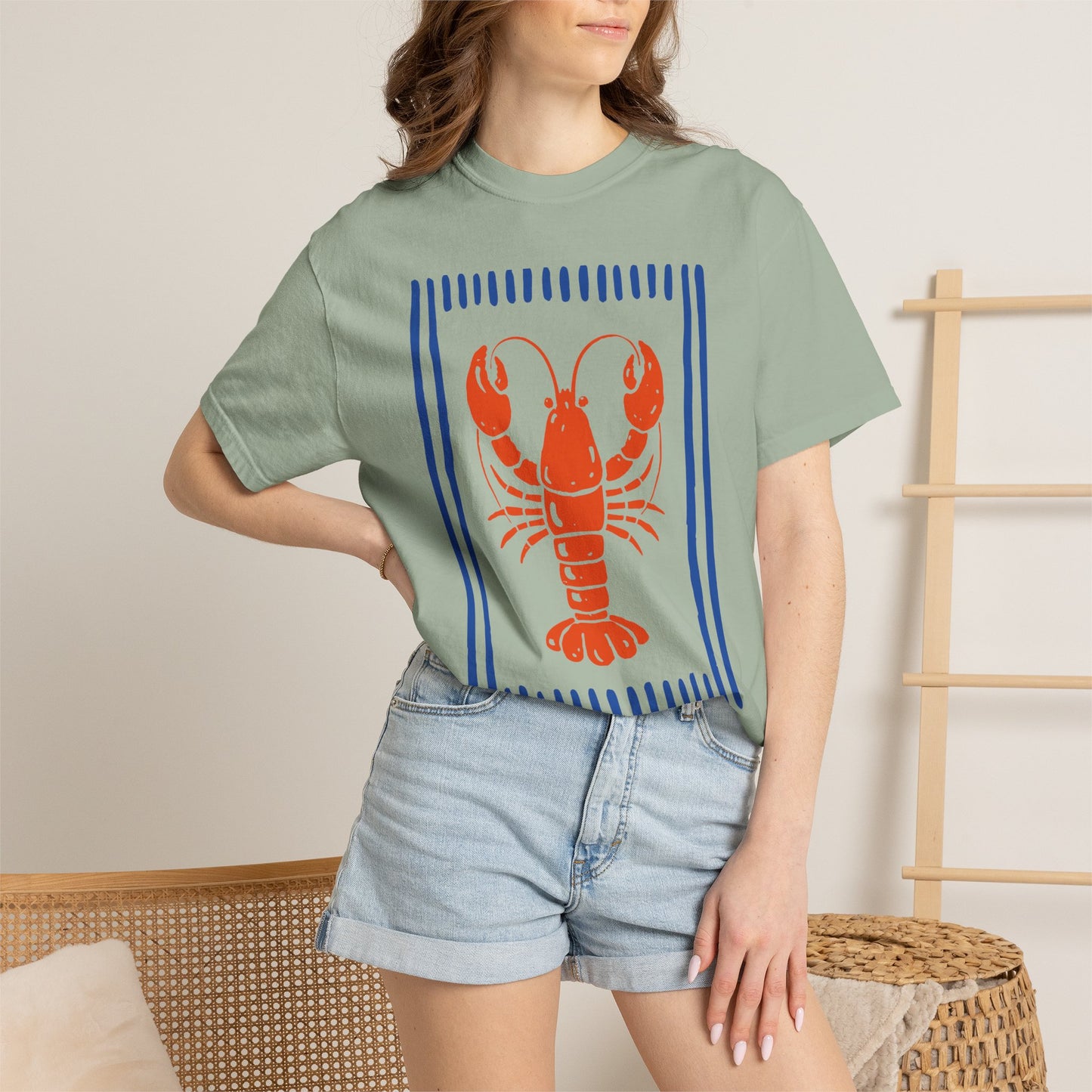 Lobster Block Print T-Shirt — Nautical Summer Tee