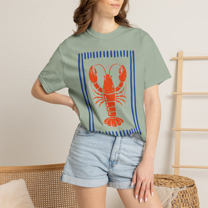 Lobster Block Print T-Shirt — Nautical Summer Tee