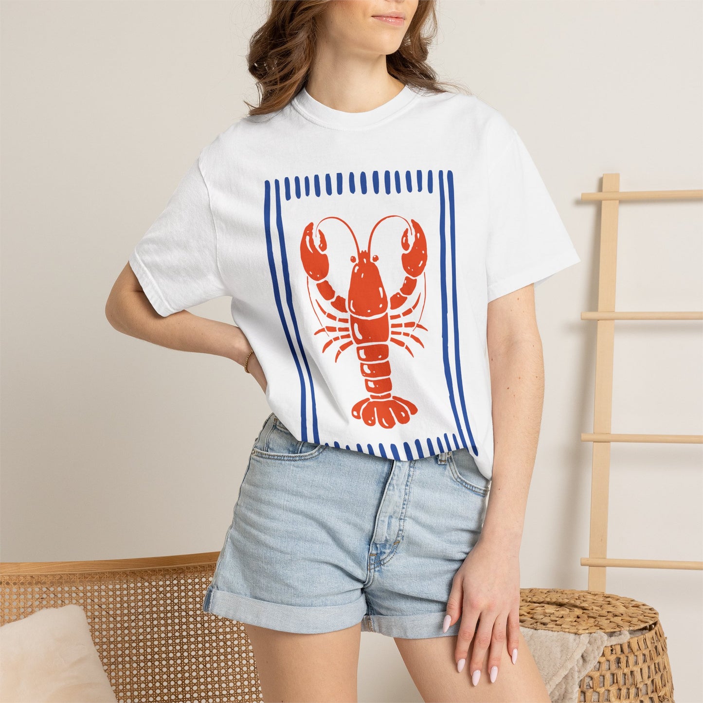 Lobster Block Print T-Shirt — Nautical Summer Tee