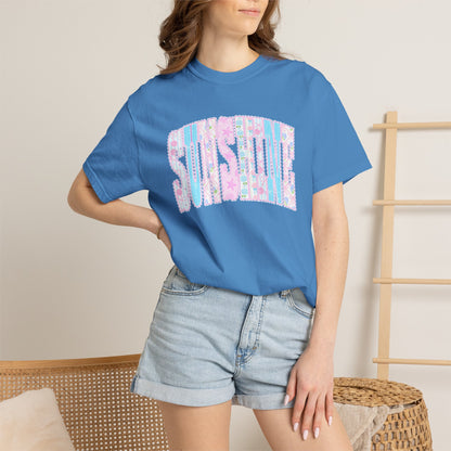 Sunshine Retro Logo T‑Shirt — Pastel Floral Surf Vibes