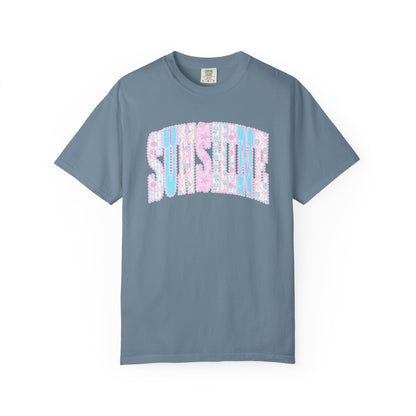 Sunshine Retro Logo T‑Shirt — Pastel Floral Surf Vibes