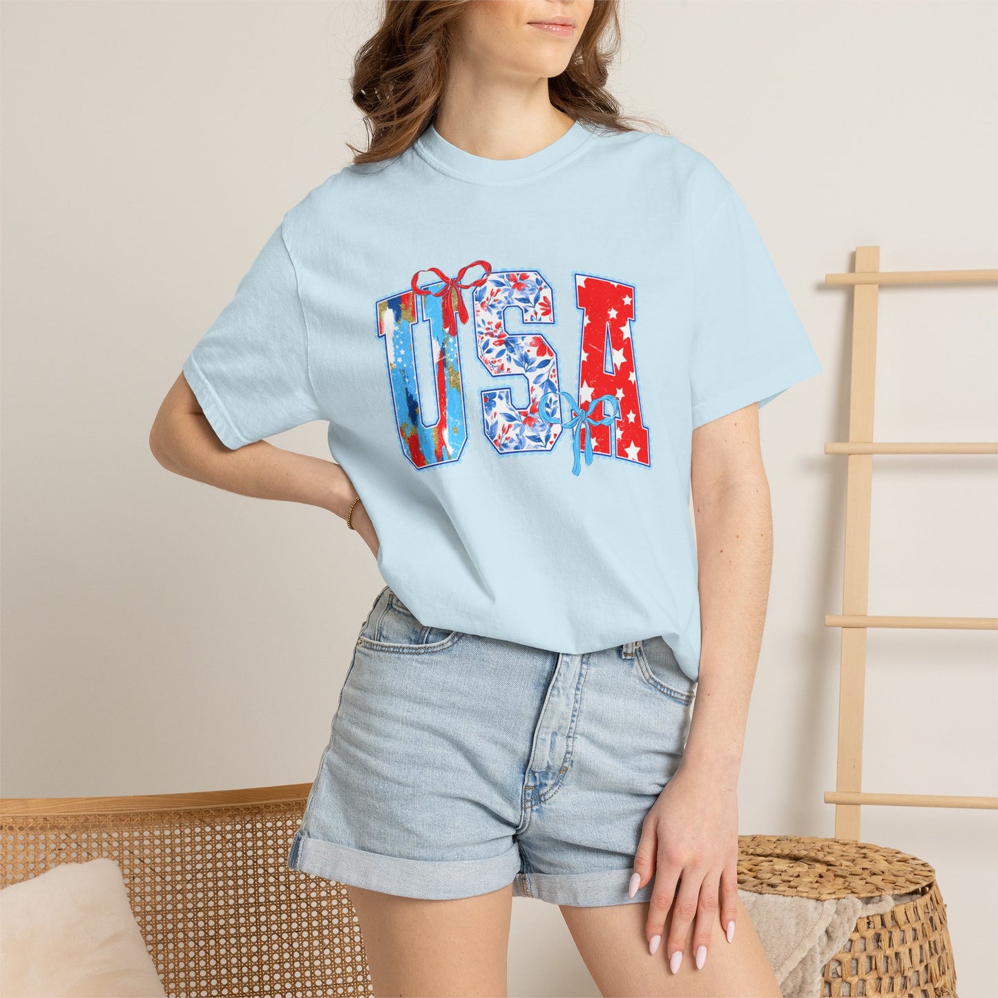 USA Flag Patchwork T-Shirt — Patriotic 4th of July Tee - Comfort Colors