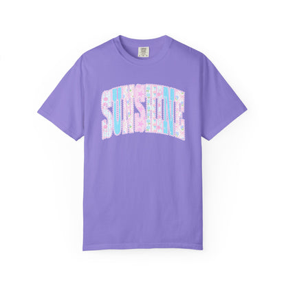 Sunshine Retro Logo T‑Shirt — Pastel Floral Surf Vibes